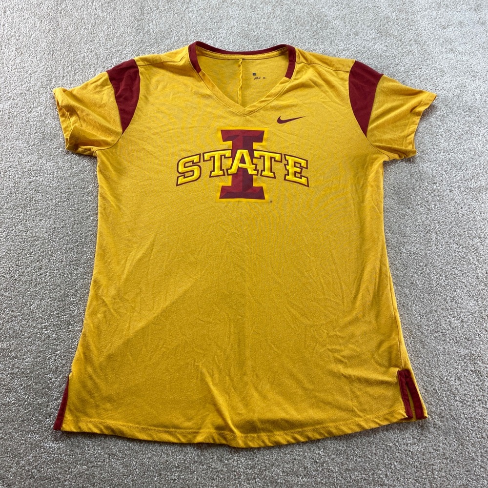 Nike Iowa State Cyclones VNeck Shirt Womens Size Medium Yellow Red Athletic